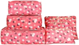 6PCS Waterproof Packing Cubes Travel Luggage Packing Organizer Pouch Clothes Storage Bag Suitcase for Toiletry (Red Flowers)