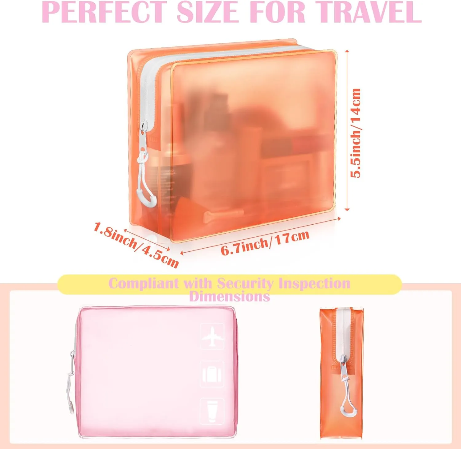 8 Pack TSA Approved Travel Toiletry Bags Frosted Translucent Leak-proof Cosmetic Makeup Bags for Women Men Travel Organizer Airport Security(Pastel,6.7 x 5.5 x 1.8 Inch)