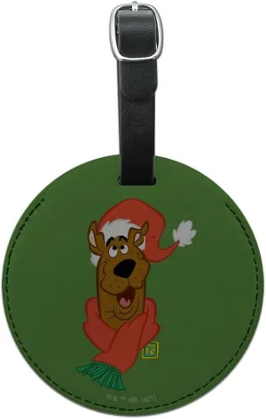 A Scooby Christmas Round Leather Luggage Card Suitcase Carry-On ID Tag