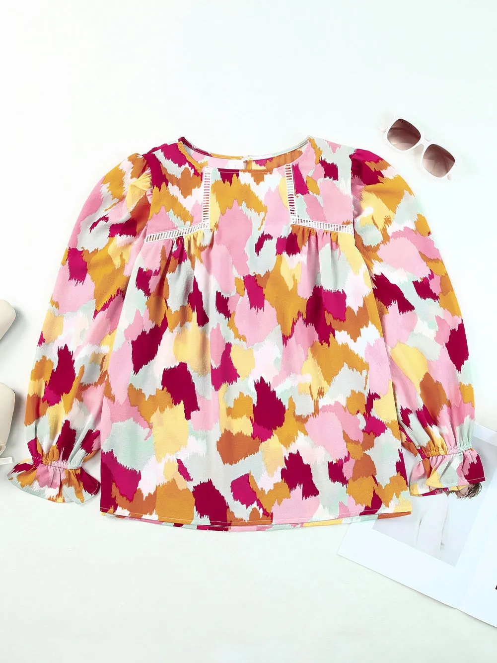 Abstract Print Puffy Sleeve Loose Blouse for Women