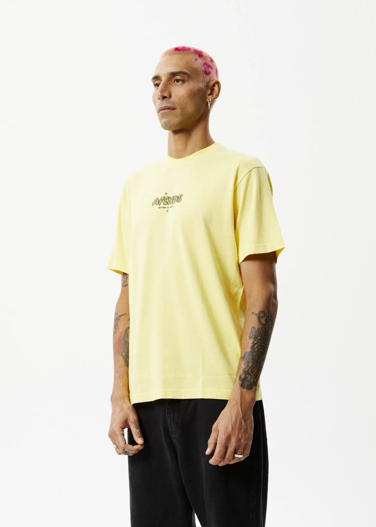 AFENDS Mens Earthling - Retro Graphic Logo T-Shirt - Butter