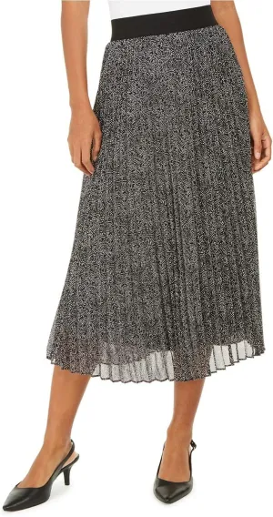 Alfani Womens Pleated Metallic Midi Skirt, Blacks, Size X-Large