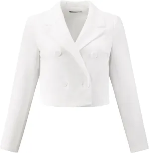 Allegra K Business Casual Cropped Blazer for Women's 2025 Trendy Double Breasted Long Sleeve Short Jacket