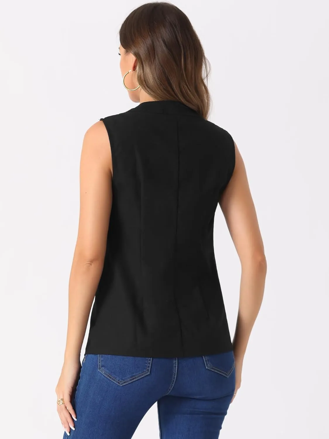 Allegra K Cotton Linen Vest for Women's Casual V Neck Button Down Sleeveless Jacket