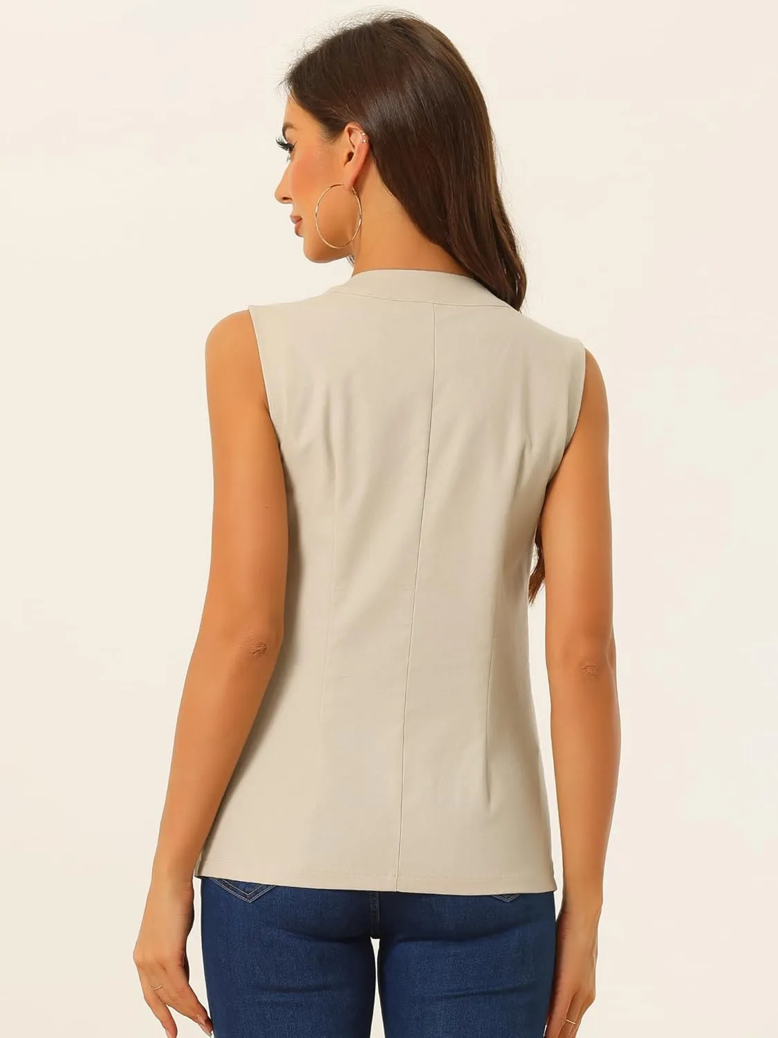 Allegra K Cotton Linen Vest for Women's Casual V Neck Button Down Sleeveless Jacket