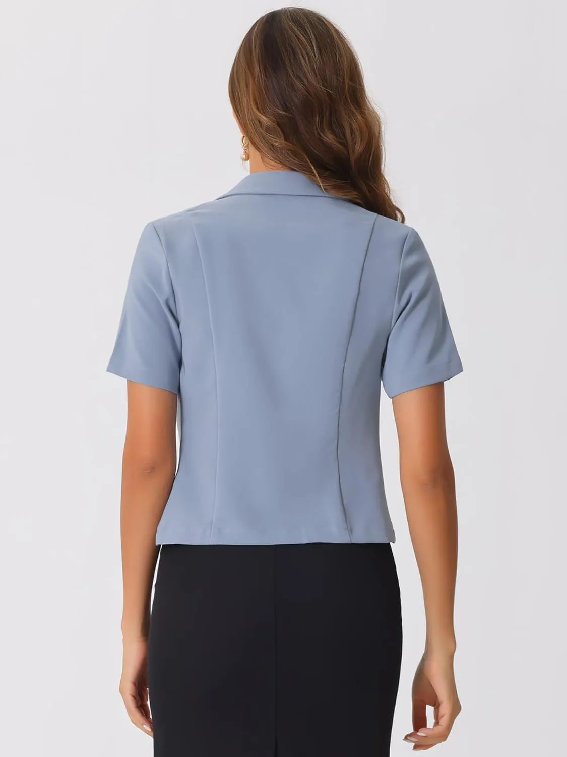 Allegra K Women's Business Casual Lapel Short Sleeve Open Front Cropped Work Office Blazer