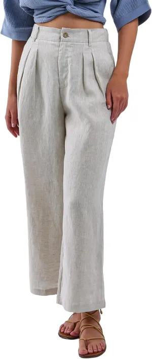 Amazhiyu Women's 100% Linen Summer High-Waisted Wide Leg Pants with Pockets