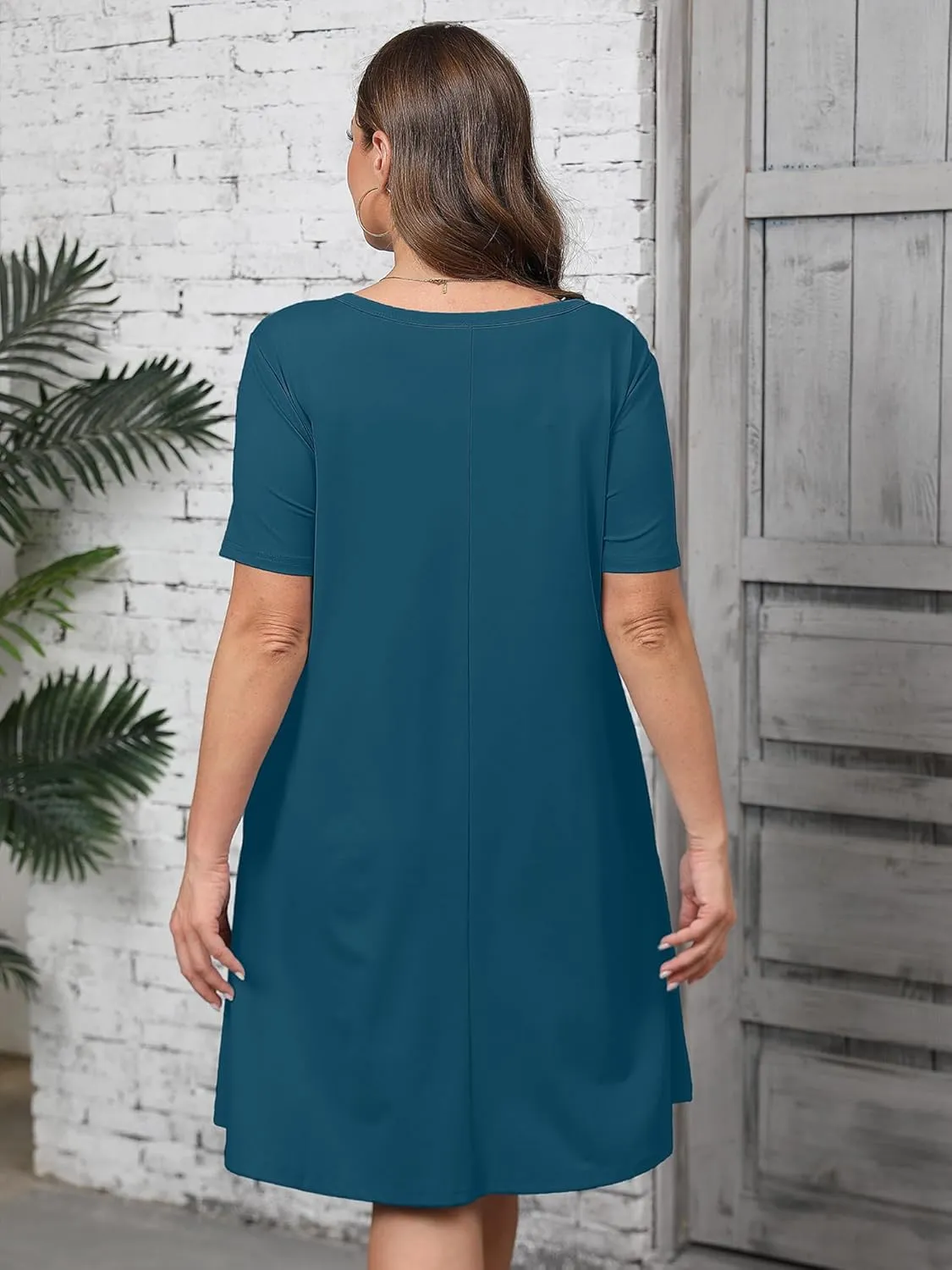AusLook Plus Size Women's Summer Short Sleeves Crew Neck Midi Dresses Casual Loose Fitting Tank Sundress with Pockets