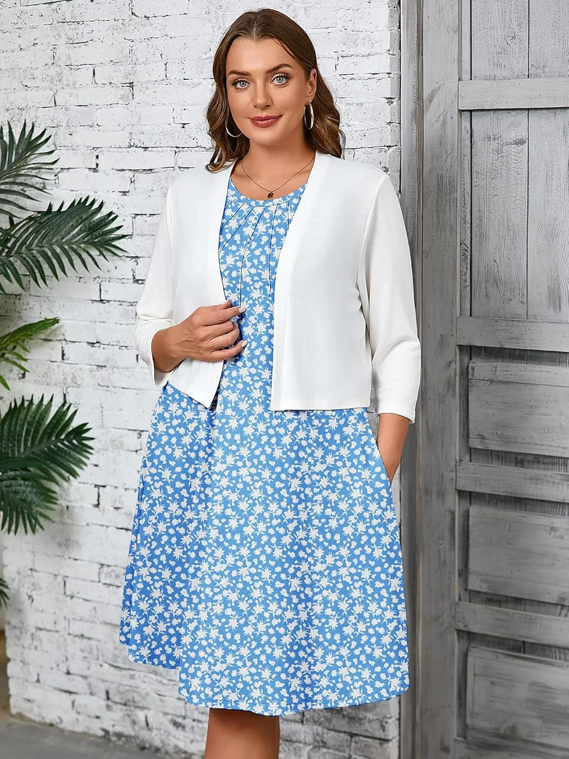 AusLook Plus Size Women's Summer Sleeveless Crew Neck Midi Dresses Casual Loose Fitting Tank Sundress with Pockets