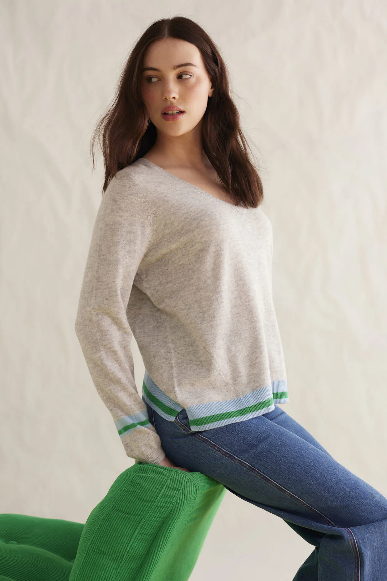 Ava Merino Cashmere Sweater in Grey