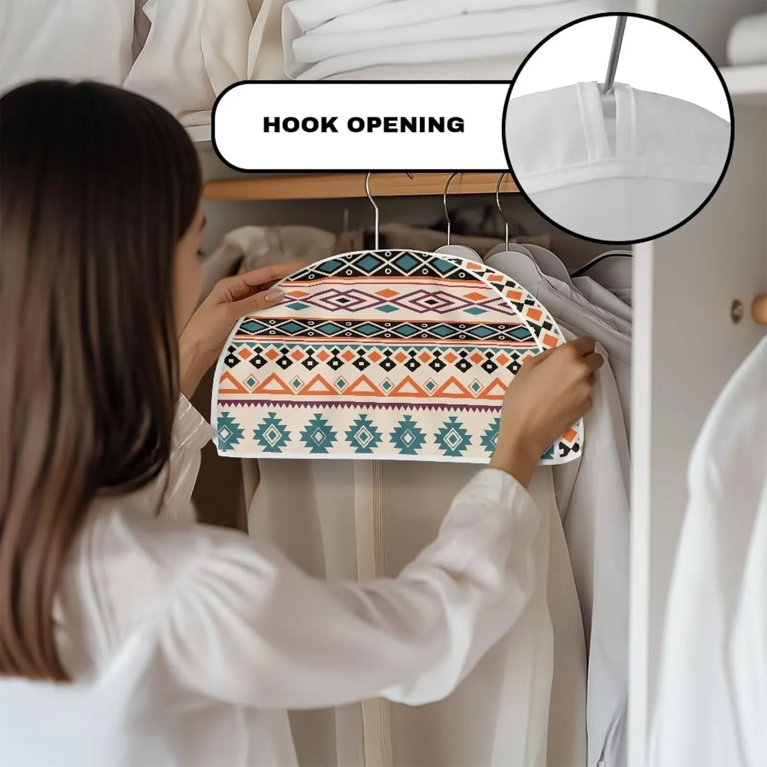 Babrukda Clothes Garment Rack Cover for Closet, Yellow Southwestern Aztec Semicircle Wardrobe Clothes Protector for Dress Suit, Semicircle Garment Bags, Hanger Not Included