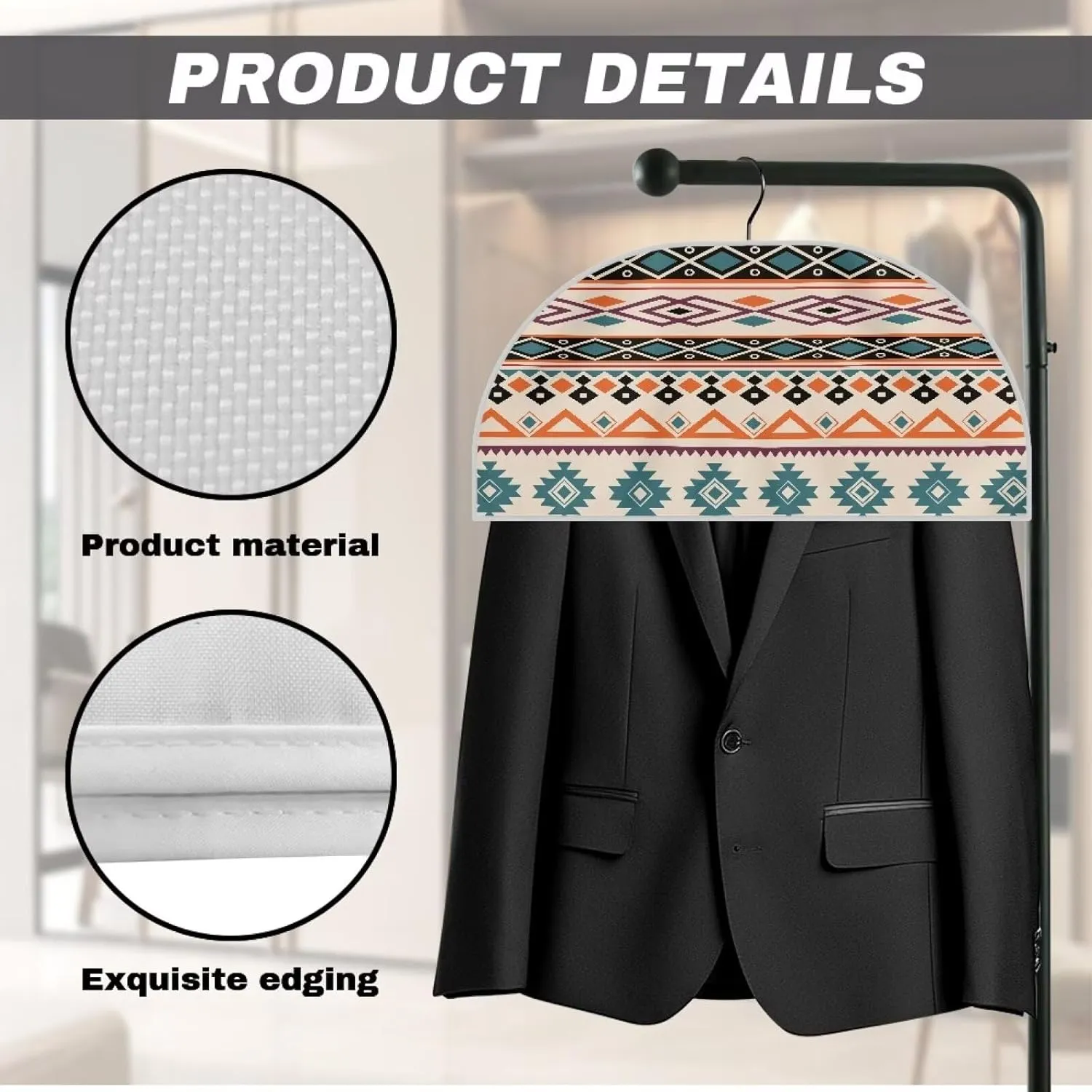 Babrukda Clothes Garment Rack Cover for Closet, Yellow Southwestern Aztec Semicircle Wardrobe Clothes Protector for Dress Suit, Semicircle Garment Bags, Hanger Not Included