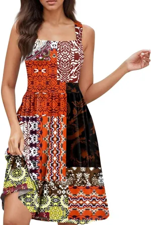 BAXLIMEK Sundresses for Women,2025 Spring Summer Trendy Floral Print Beach Dress,Square Neck Tank Flowy Ruched Boho Dress