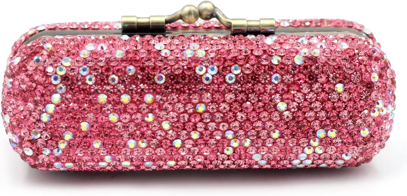 Bling Rhinestone Crystal Lipstick Case Holder Organizer bag Cosmetic Storage for Women's Lipstick Jewelry Kit (Pink)