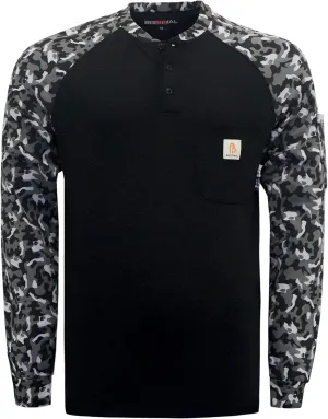 BOCOMAL FR Shirts Flame Resistant Henley Printed and Camo Two Tone 7oz Men's Fire Retardant Work Shirts