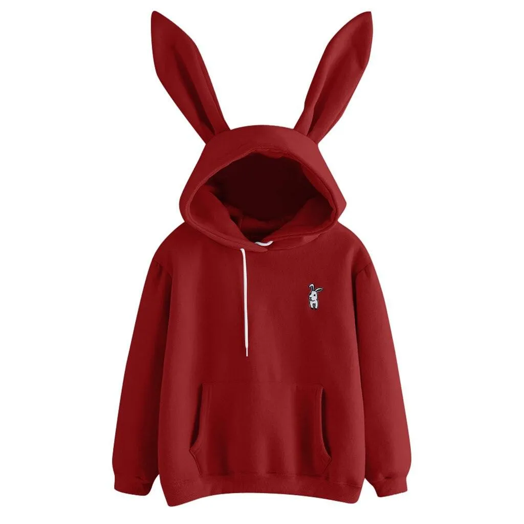 Bunny Rabbit Ear Hooded Sweatshirt Cute Women's Hoodie Pullover Cosplay Top