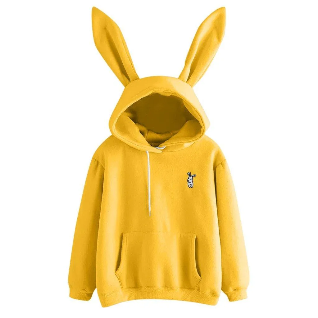 Bunny Rabbit Ear Hooded Sweatshirt Cute Women's Hoodie Pullover Cosplay Top