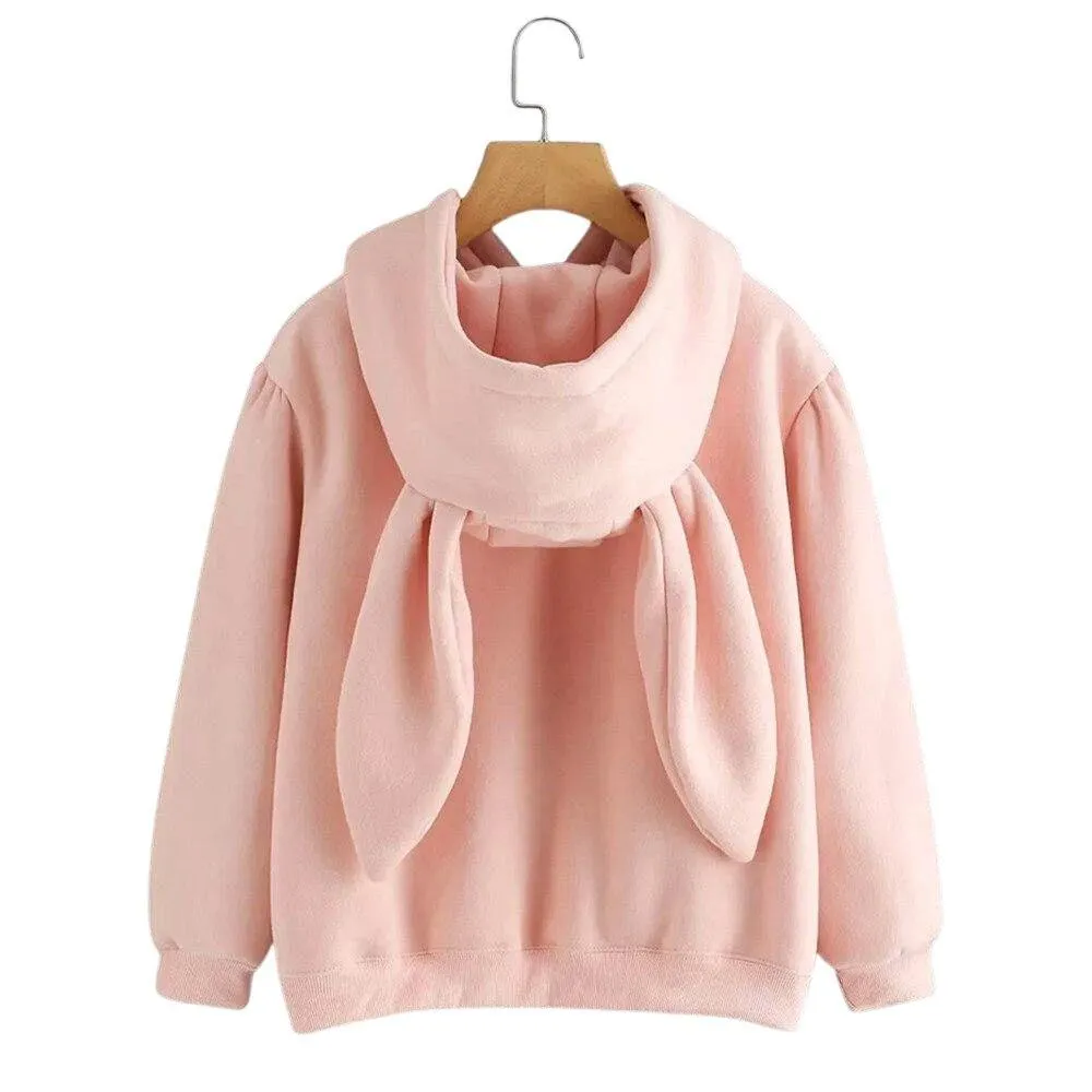 Bunny Rabbit Ear Hooded Sweatshirt Cute Women's Hoodie Pullover Cosplay Top