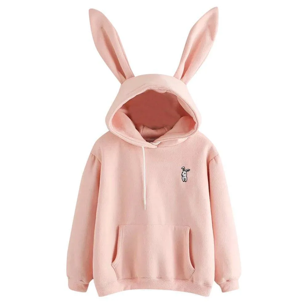 Bunny Rabbit Ear Hooded Sweatshirt Cute Women's Hoodie Pullover Cosplay Top