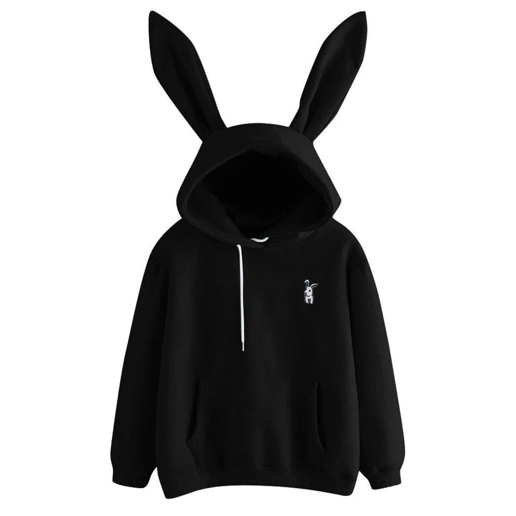Bunny Rabbit Ear Hooded Sweatshirt Cute Women's Hoodie Pullover Cosplay Top