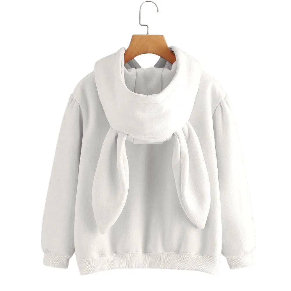 Bunny Rabbit Ear Hooded Sweatshirt Cute Women's Hoodie Pullover Cosplay Top