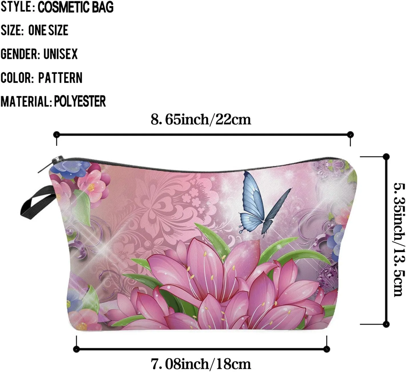 Butterfly Makeup Bag Cute Small Makeup Organizer Bag Travel Toiletry Zipper Pouch Pink Floral Butterfly Cosmetic Bag Birthday Present for Butterfly Lovers Women