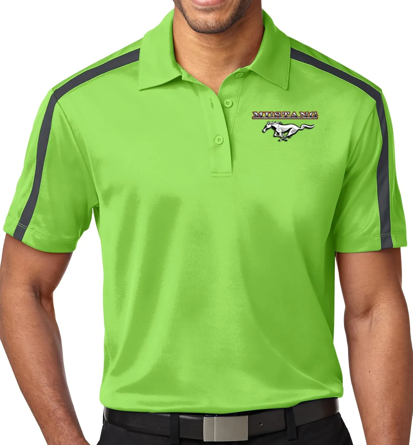 Buy Cool Shirts Mens Running Mustang Colorblock-Stripe Polo Shirt