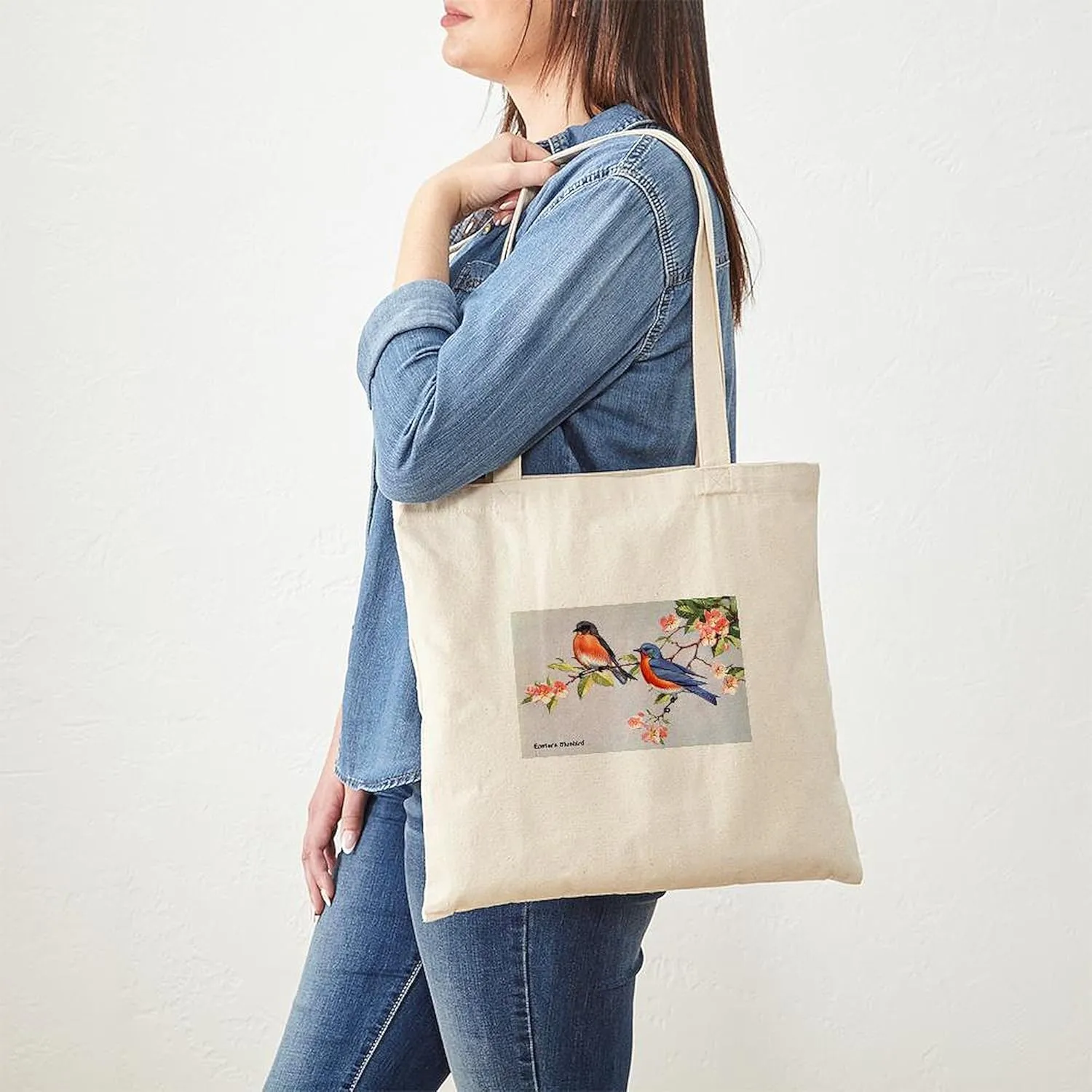 CafePress Eastern Bluebird Bird Tote Bag Reusable Natural Beige Canvas Shopping Bag