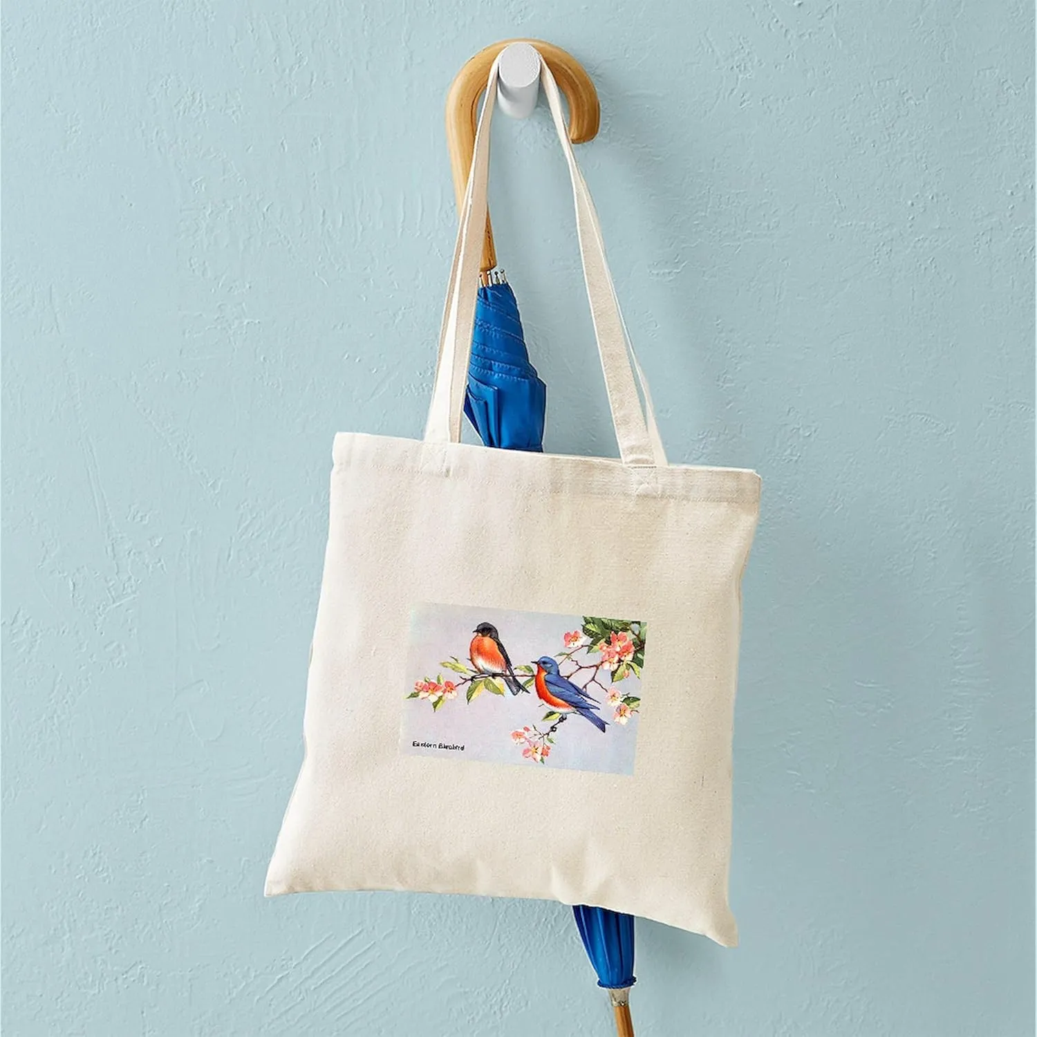 CafePress Eastern Bluebird Bird Tote Bag Reusable Natural Beige Canvas Shopping Bag