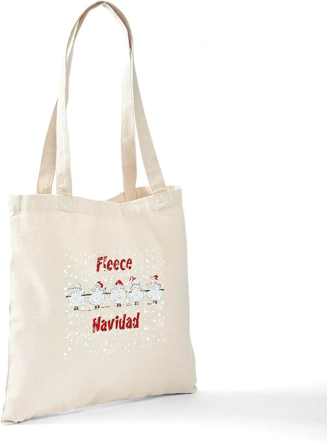 CafePress FUNNY Christmas Fleece Navidad Sheep Tote Bag Reusable Natural Beige Canvas Shopping Bag