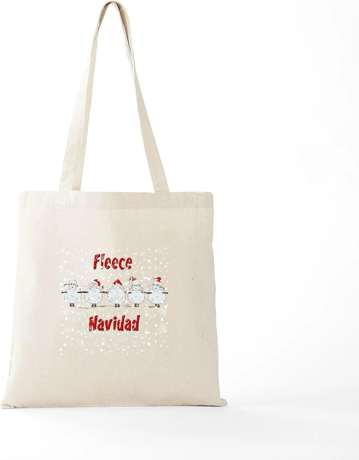 CafePress FUNNY Christmas Fleece Navidad Sheep Tote Bag Reusable Natural Beige Canvas Shopping Bag