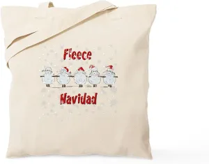 CafePress FUNNY Christmas Fleece Navidad Sheep Tote Bag Reusable Natural Beige Canvas Shopping Bag