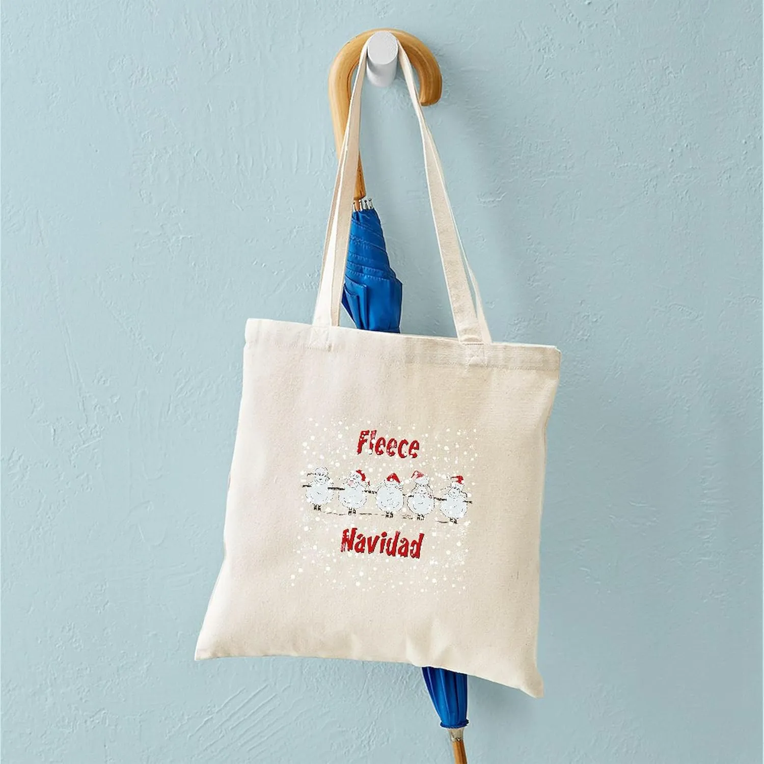 CafePress FUNNY Christmas Fleece Navidad Sheep Tote Bag Reusable Natural Beige Canvas Shopping Bag