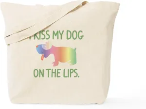 CafePress I Kiss My Dog On The Lips Tote Bag Reusable Natural Beige Canvas Shopping Bag