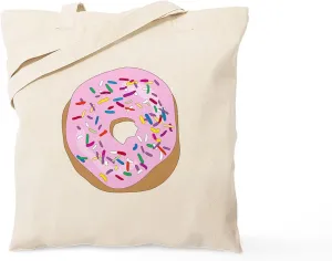 CafePress Pink Donut With Sprinkles Tote Bag Natural Canvas Tote Bag, Reusable Shopping Bag