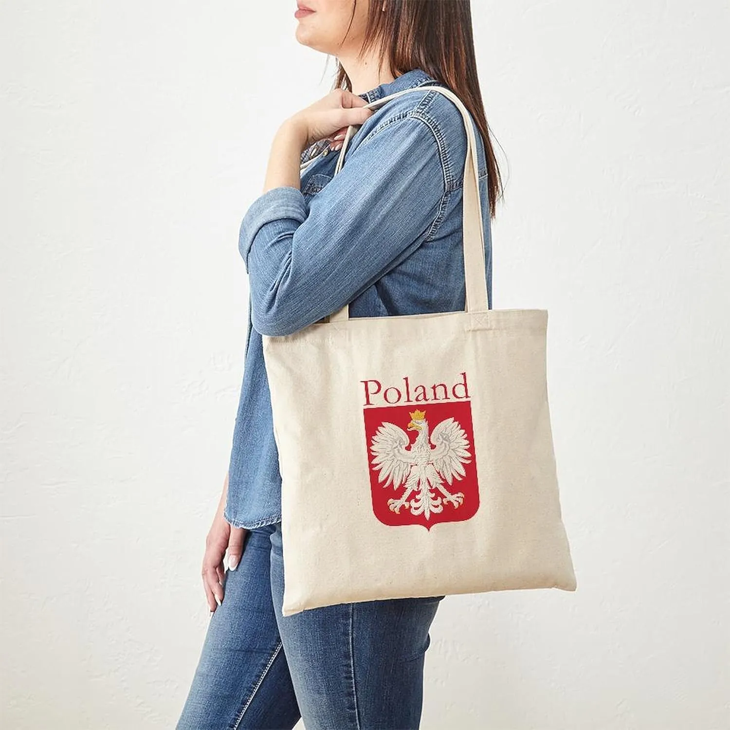 CafePress Poland With White Eagle Tote Bag Reusable Natural Beige Canvas Shopping Bag