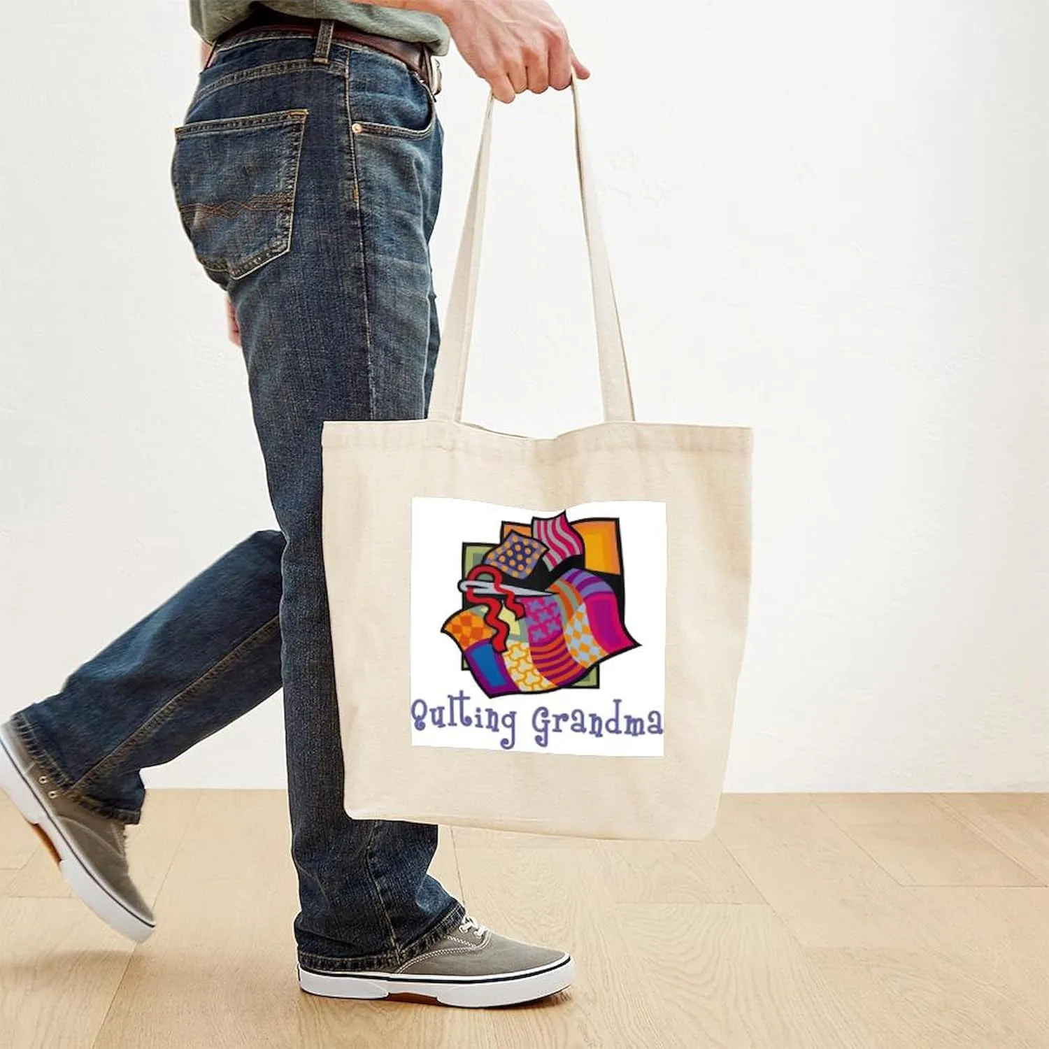 CafePress Quilting Grandmother Tote Bag Natural Canvas Tote Bag, Reusable Shopping Bag
