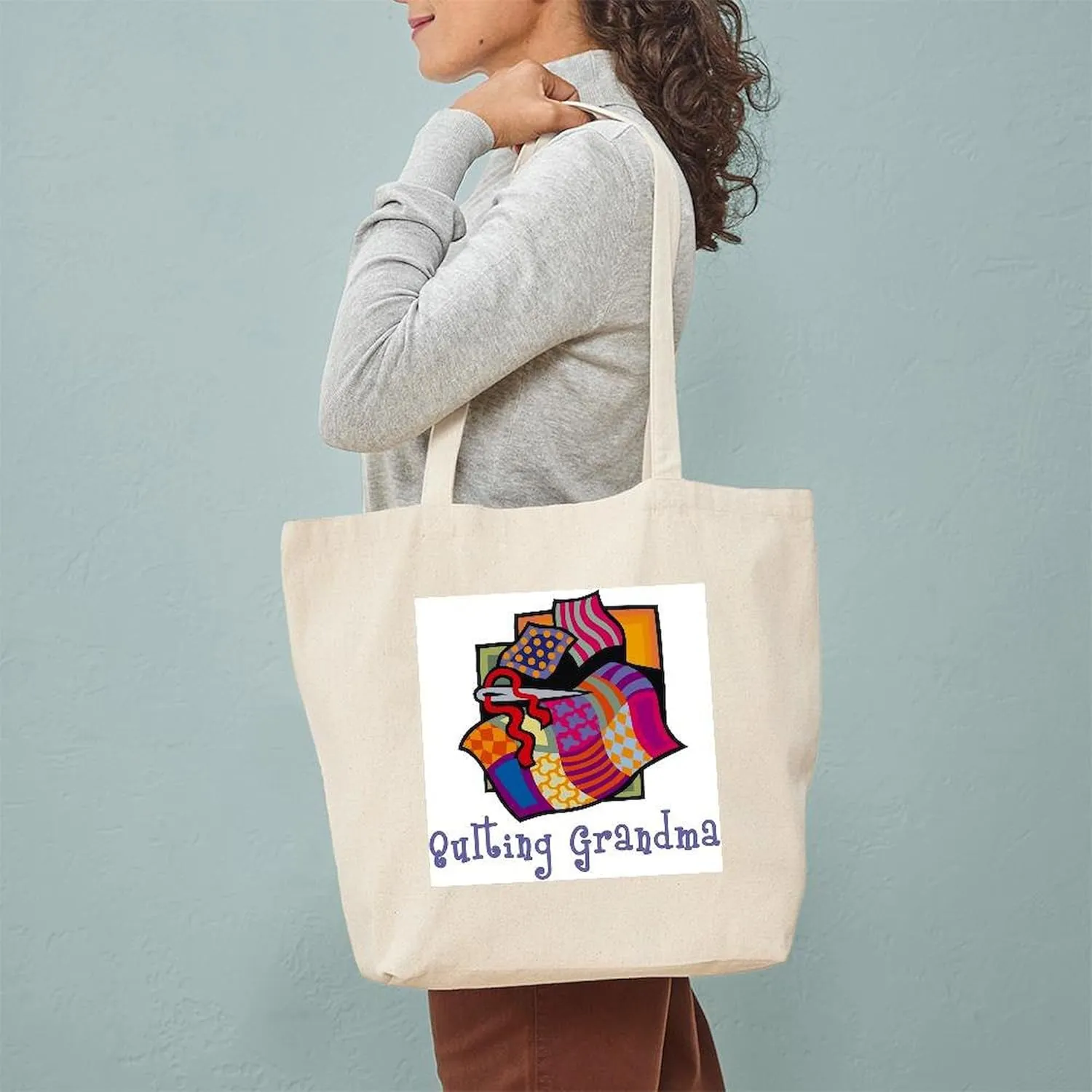 CafePress Quilting Grandmother Tote Bag Natural Canvas Tote Bag, Reusable Shopping Bag