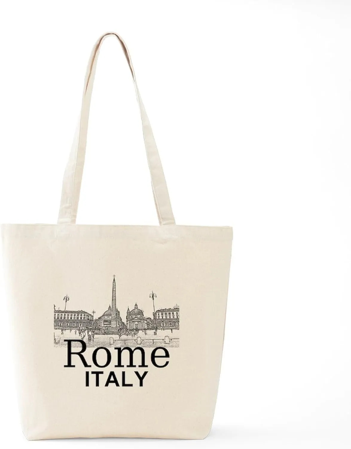 CafePress Rome12X12V1BlackPiazza Del Popolo Tote Bag Reusable Natural Beige Canvas Shopping Bag