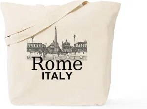 CafePress Rome12X12V1BlackPiazza Del Popolo Tote Bag Reusable Natural Beige Canvas Shopping Bag