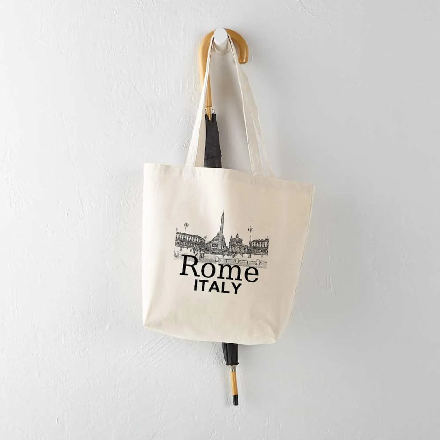 CafePress Rome12X12V1BlackPiazza Del Popolo Tote Bag Reusable Natural Beige Canvas Shopping Bag