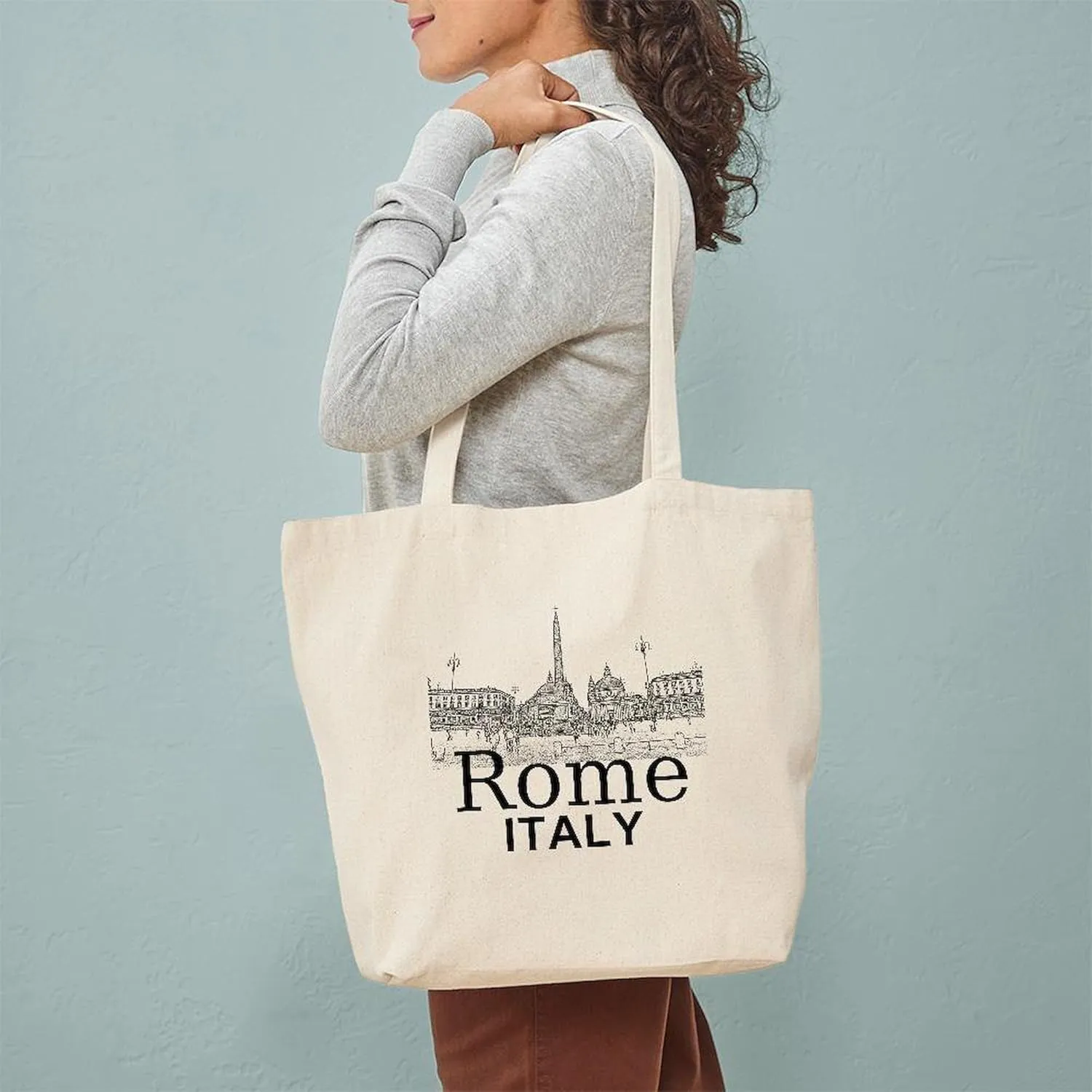 CafePress Rome12X12V1BlackPiazza Del Popolo Tote Bag Reusable Natural Beige Canvas Shopping Bag