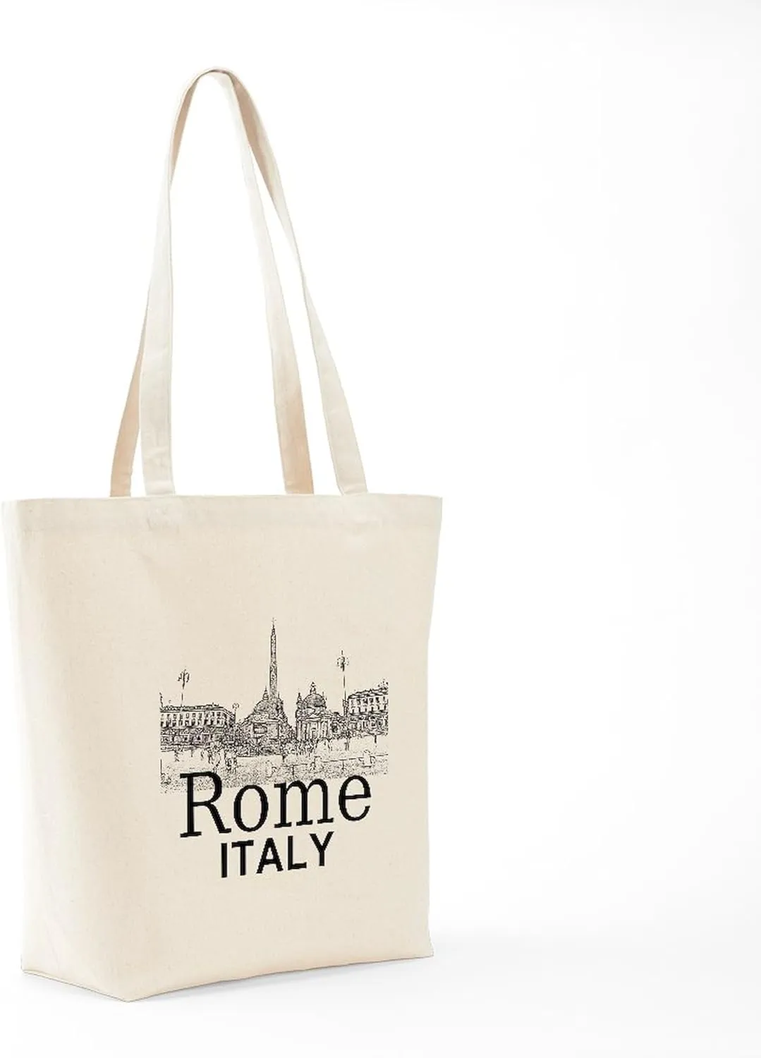 CafePress Rome12X12V1BlackPiazza Del Popolo Tote Bag Reusable Natural Beige Canvas Shopping Bag