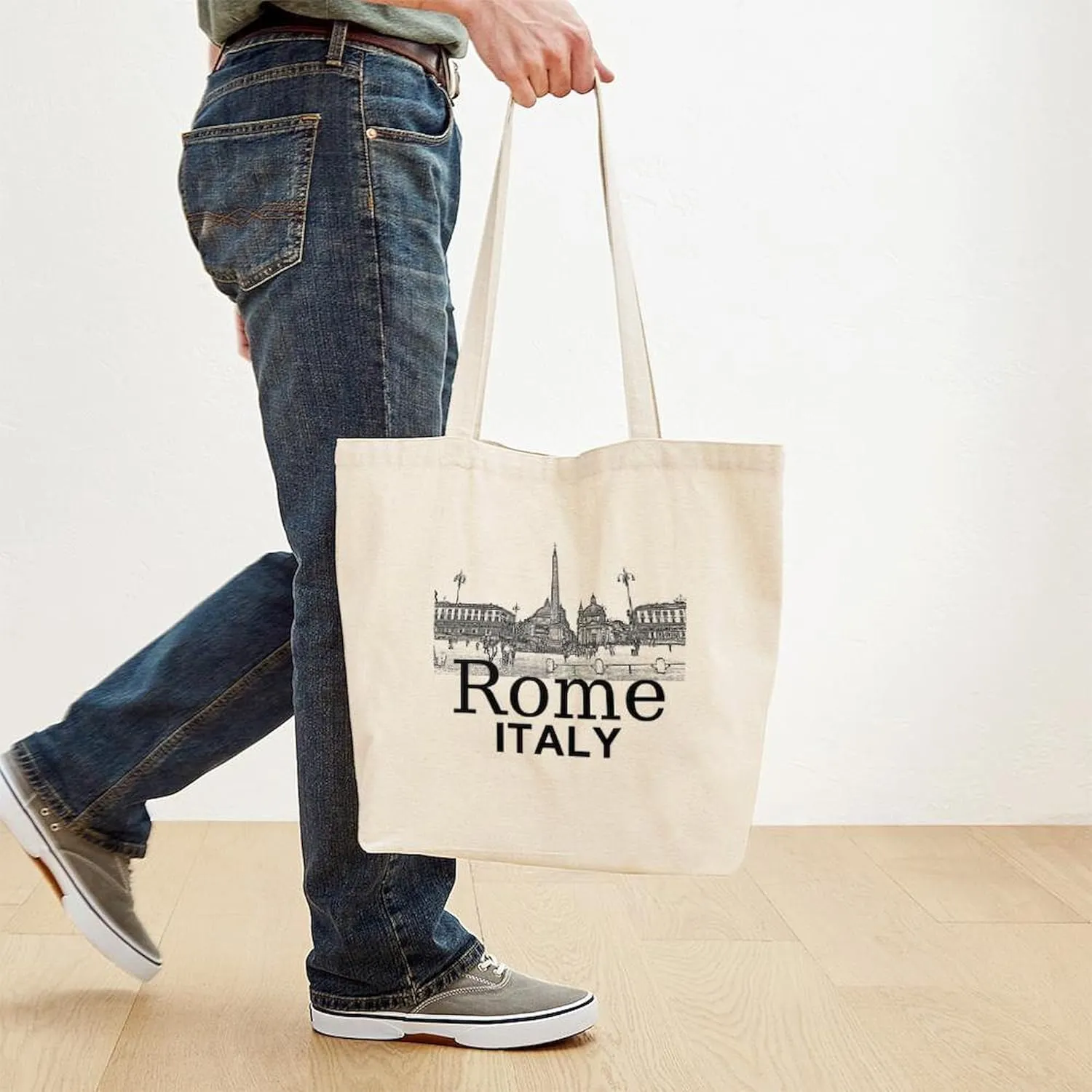 CafePress Rome12X12V1BlackPiazza Del Popolo Tote Bag Reusable Natural Beige Canvas Shopping Bag