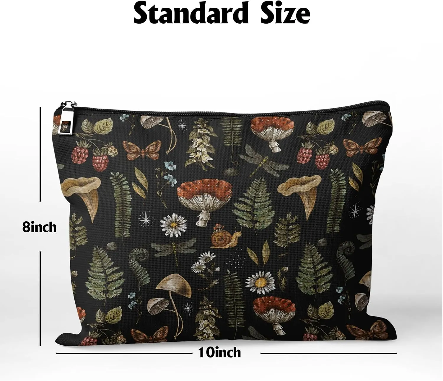 Cafl Vintage Woodland Makeup Bag Travel Large Mushroom Fern Cosmetic Bag Organizer toiletry Essentials Jewelry Skincare Zipper Bag For Women -108 inch