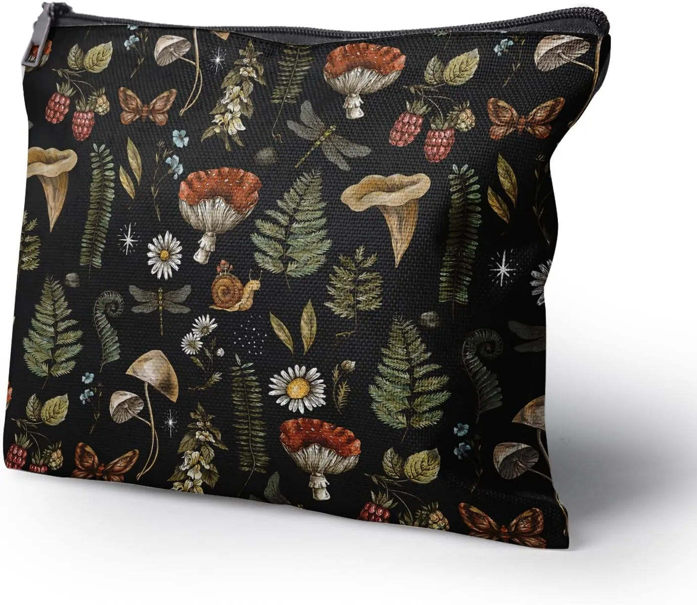 Cafl Vintage Woodland Makeup Bag Travel Large Mushroom Fern Cosmetic Bag Organizer toiletry Essentials Jewelry Skincare Zipper Bag For Women -108 inch