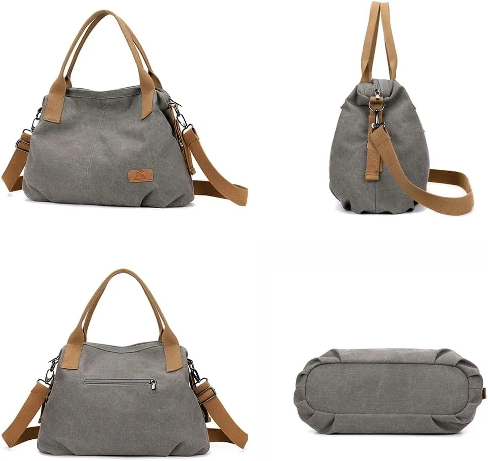 Canvas Tote Bags for Women Satchel Handbags Crossbody Shoulder Bag with Pockets Travel Tote Purse