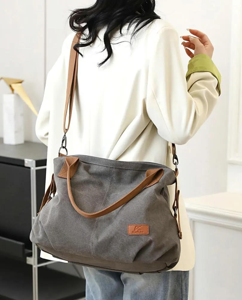 Canvas Tote Bags for Women Satchel Handbags Crossbody Shoulder Bag with Pockets Travel Tote Purse