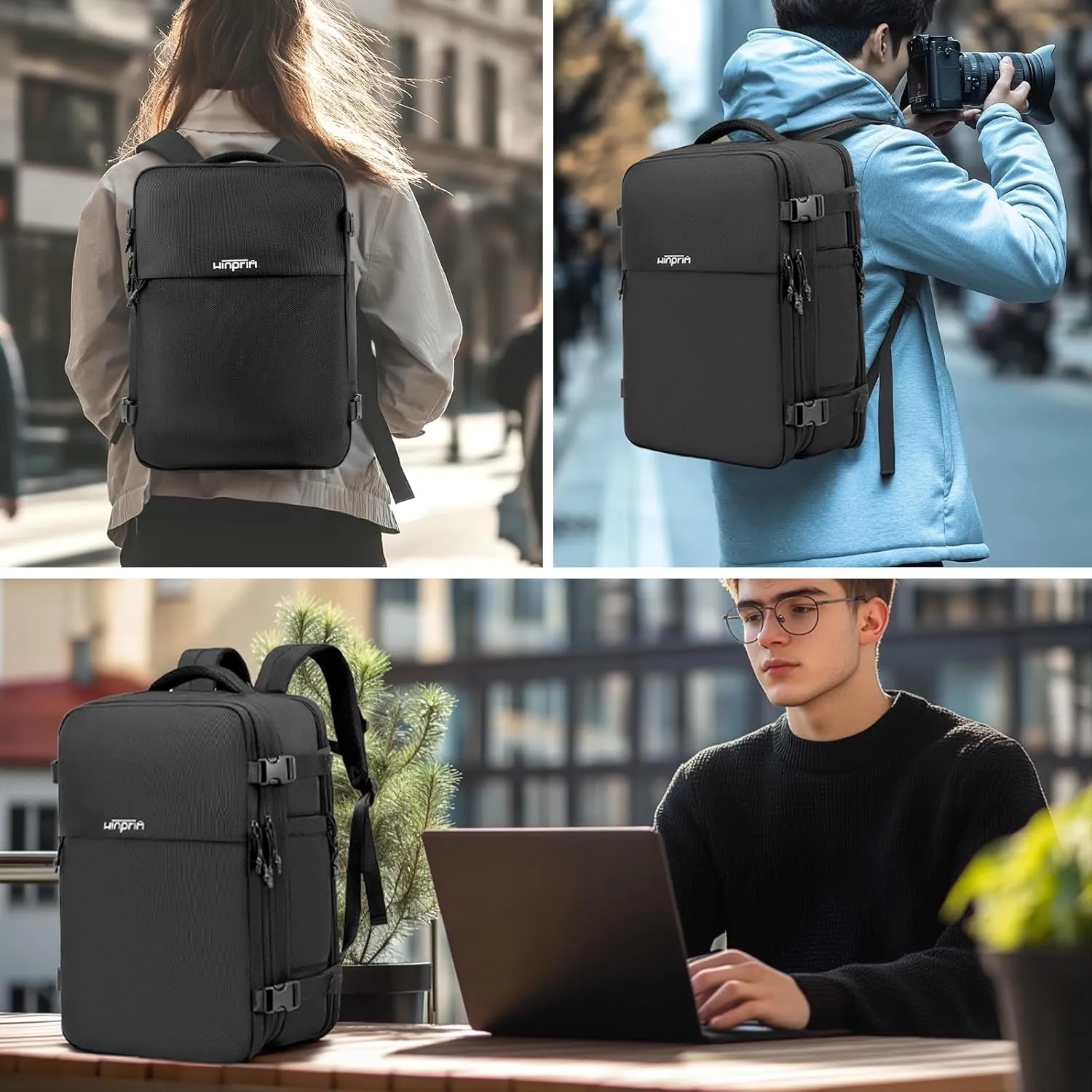 Carry On Backpack for Travel, 35L TSA Approved Flight Approved Backpack, Expandable Waterproof Laptop Backpack Fits 17" Computer, Weekender Bag for Men & Women (1680D Black, 35L)