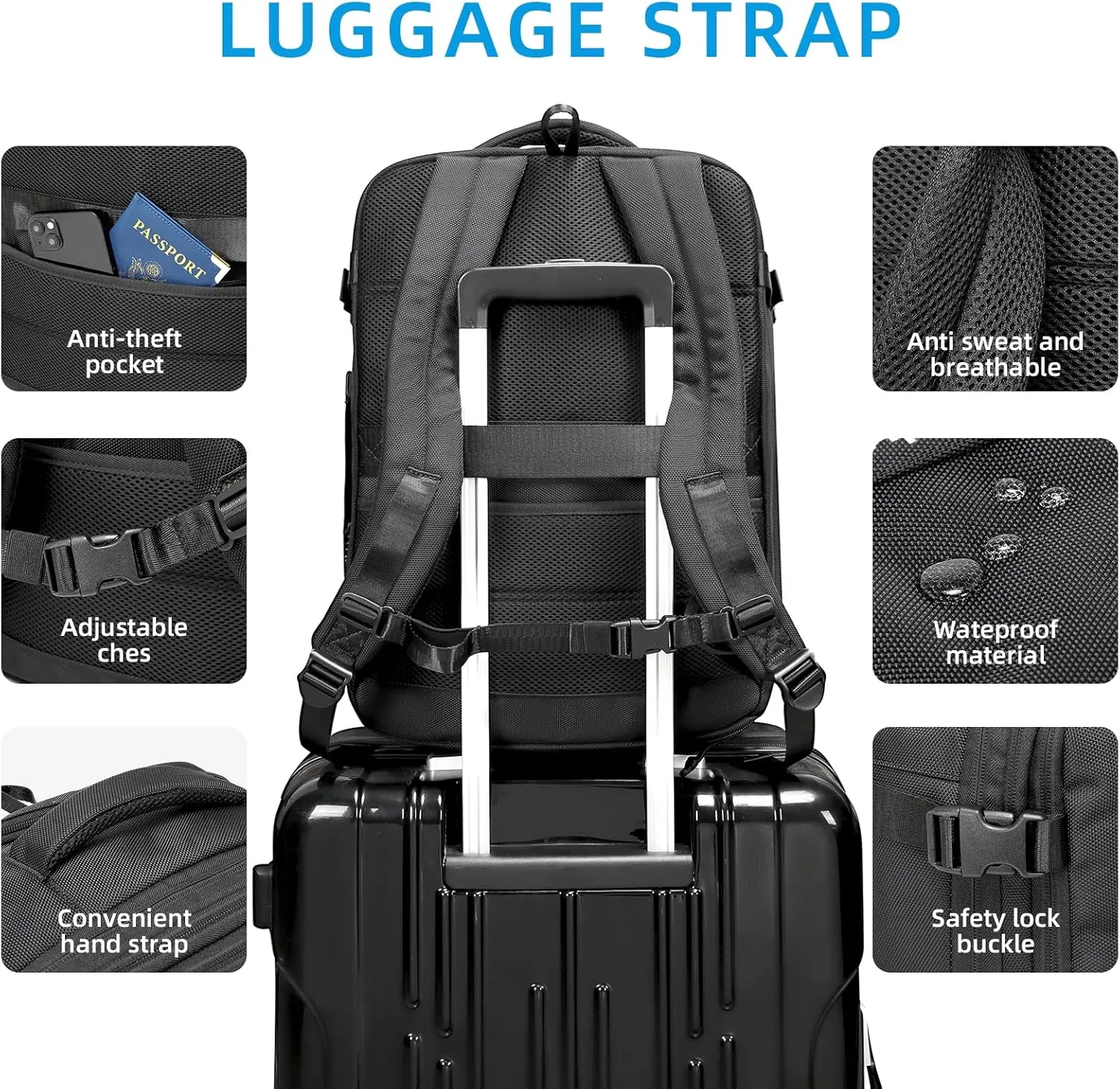 Carry On Backpack for Travel, 35L TSA Approved Flight Approved Backpack, Expandable Waterproof Laptop Backpack Fits 17" Computer, Weekender Bag for Men & Women (1680D Black, 35L)